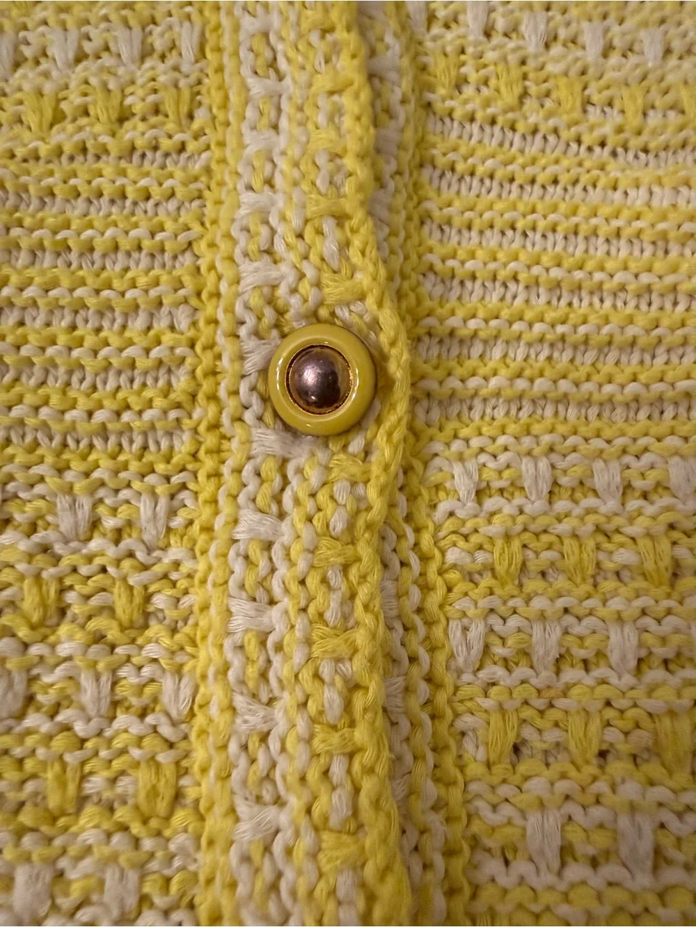 Trina Turk Yellow White Striped Cotton Knit Button-Front Cardigan Sweater Sz S
